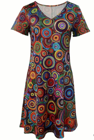 Valenzora | Mehrfarbiges Boho-Kleid mit Grafikmuster