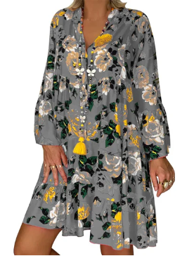 Valenzora | Floral Print Boho Dress with Short Sleeves