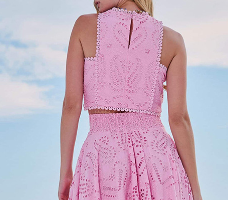 Valenzora | Eyelet Lace Crop Top Skirt Set