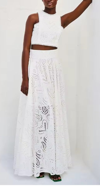Valenzora | Eyelet Lace Crop Top Skirt Set