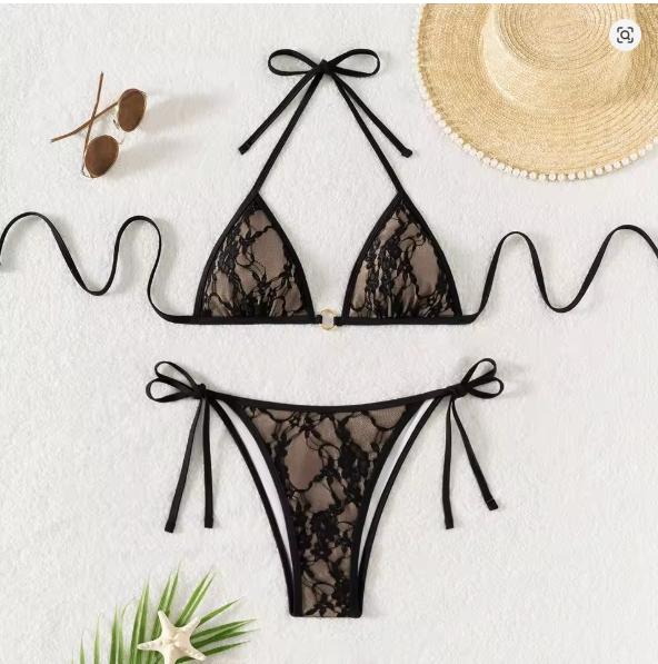 Valenzora | Lace patchwork V-neck bikini set