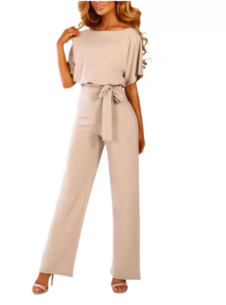 Valenzora - Jumpsuit mit Gürtel und kurzen Ärmeln