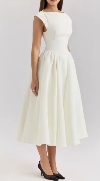 Women's A-line dress with elegant bustier top and swing skirt, size