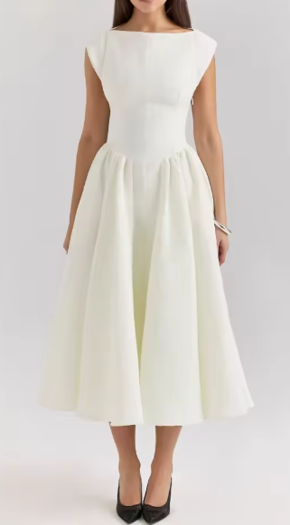 Women's A-line dress with elegant bustier top and swing skirt, size