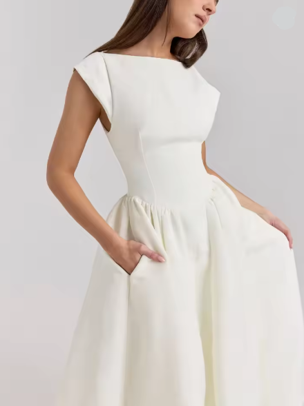 Women's A-line dress with elegant bustier top and swing skirt, size