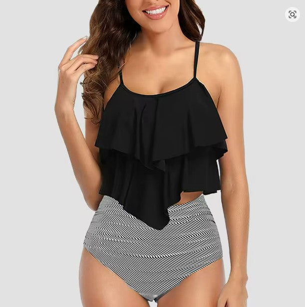 Valenzora Tankini set with tummy-shaping leaf pattern