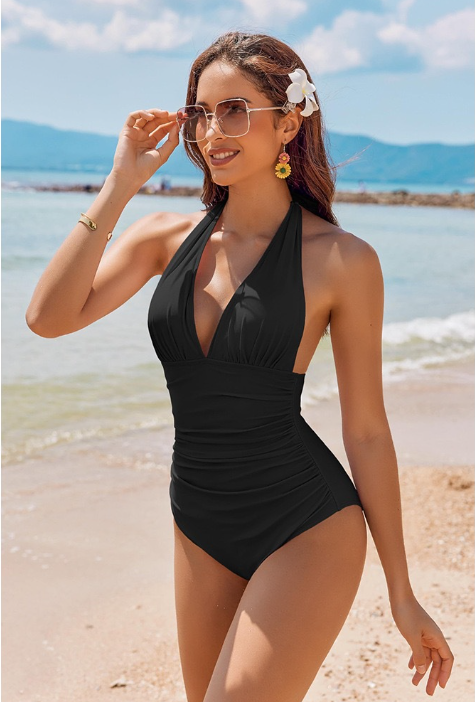 Kaye® | Beautiful tankini with random pattern and deep V-neck