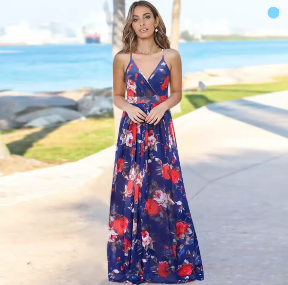 Valenzora | Damen-Neckholder-Kleid mit modischem Print und Taillenbetonung