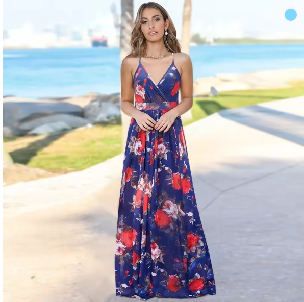Valenzora | Damen-Neckholder-Kleid mit modischem Print und Taillenbetonung