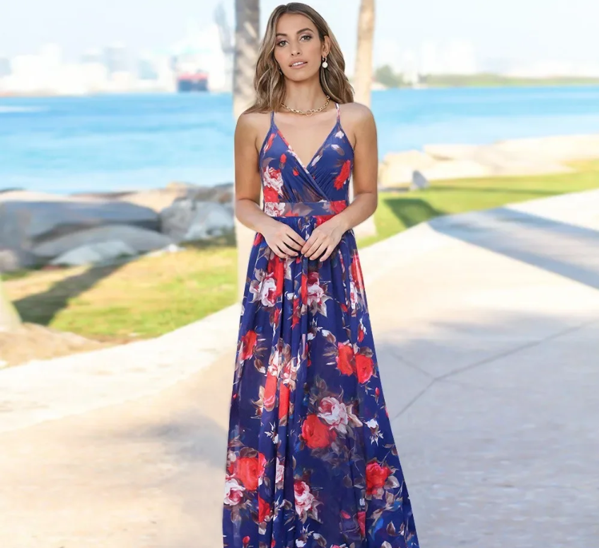 Valenzora | Damen-Neckholder-Kleid mit modischem Print und Taillenbetonung
