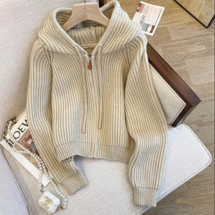 Knitted hooded cardigan