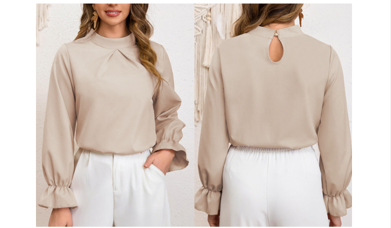 Women's blouse shirt with fashionable ruffle details and adjustable drawstring, size [size]