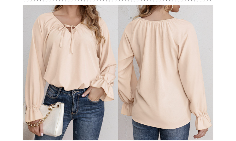 Women's blouse shirt with fashionable ruffle details and adjustable drawstring, size [size]