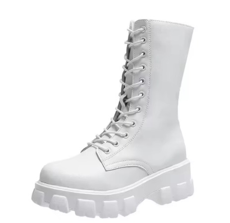 Valenzora | Moderne Schnürstiefel, Reißverschlussstiefel, seitlich angebrachte profilierte Sohle, klobiger Absatz, wadenhohe Stiefel