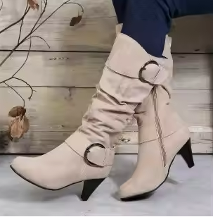 Valenzora | Damen kniehohe Stiefel mit Reißverschluss und Schnalle Stylische hohe Stiefel