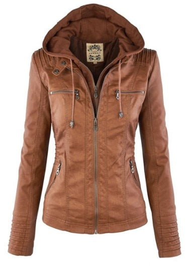 Valenzora Faux Leather Coat | Women's Hooded Jacket: Basic PU Jacket