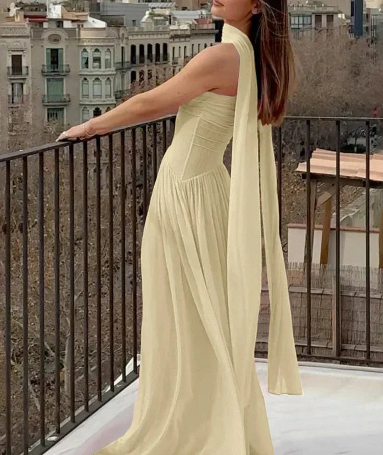 Valenzora | Patchwork Maxi Dress Scarf Backless Strapless Ruffled Banquet