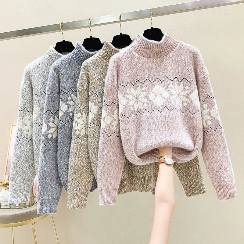 Valenzora - Hässlicher Weihnachtspullover - Gemütlicher Schneeflocken-Rollkragenpullover