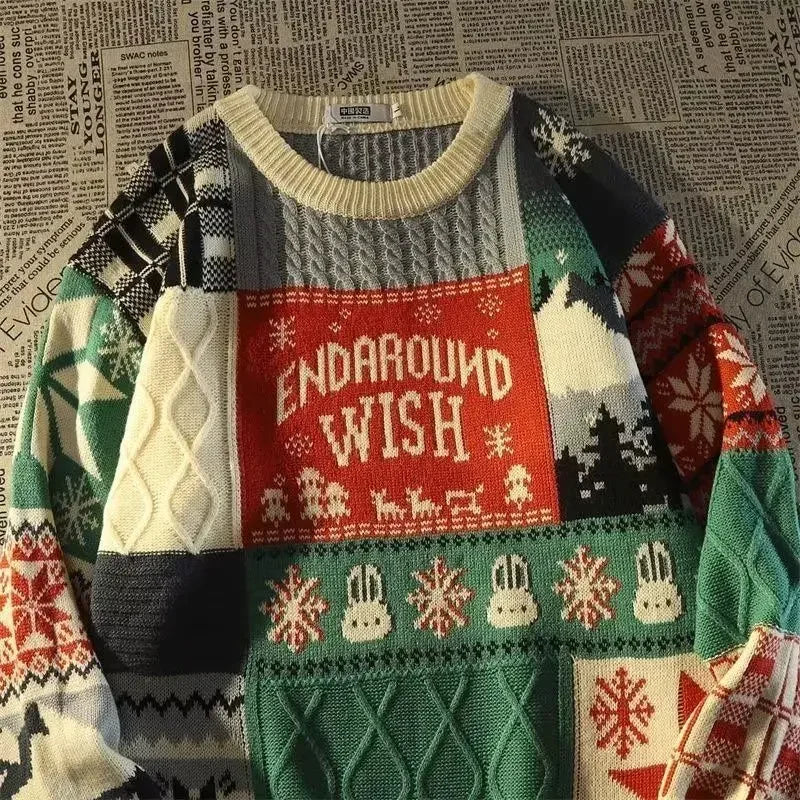 Valenzora - Ugly Christmas Sweater - Loose retro sweater with V-neck and color block design