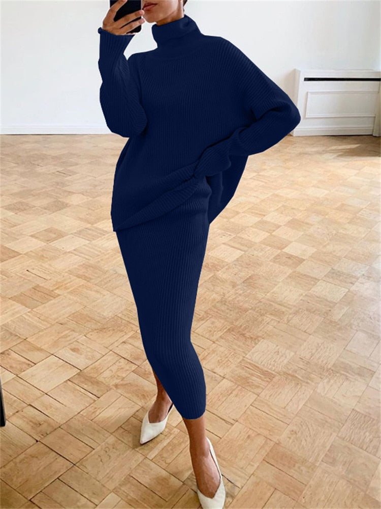 Valenzora | Chic autumn knit two-piece slim fit set for women