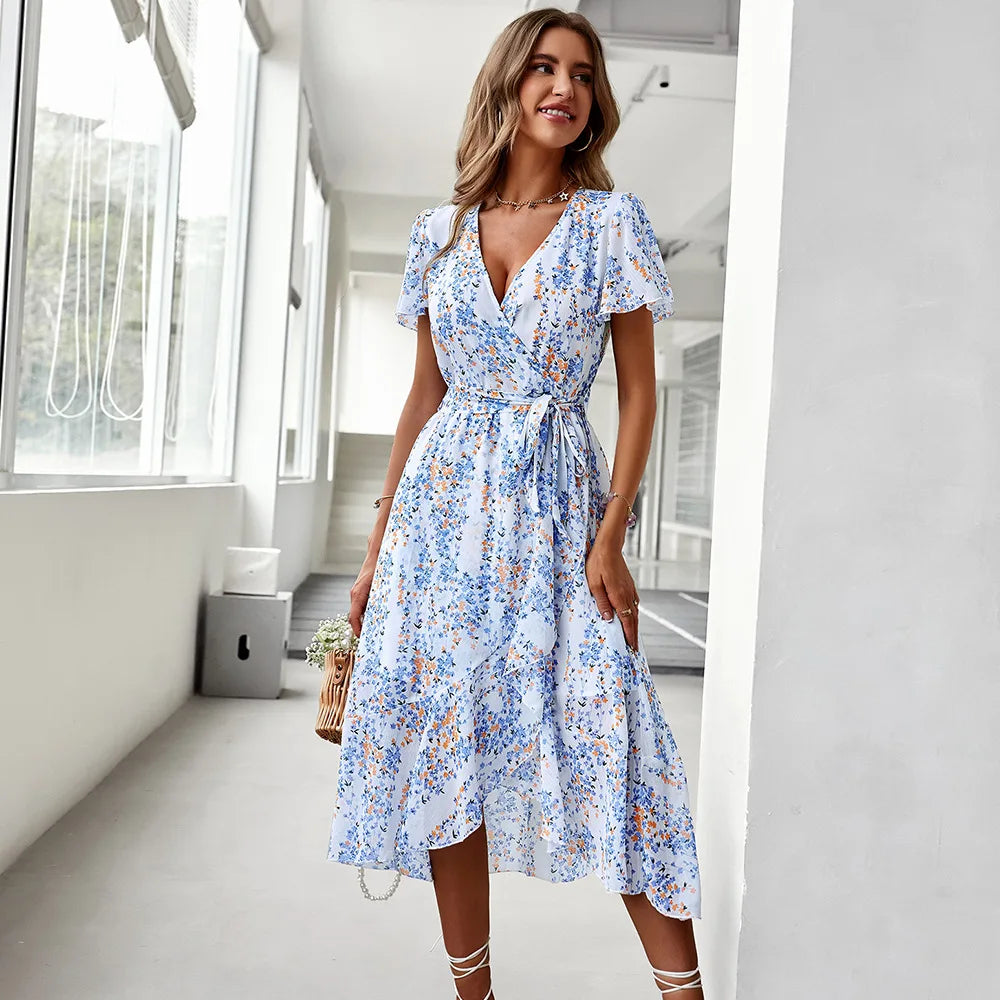 Valenzora | Kurzärmeliges V-Ausschnitt-Kleid für Damen