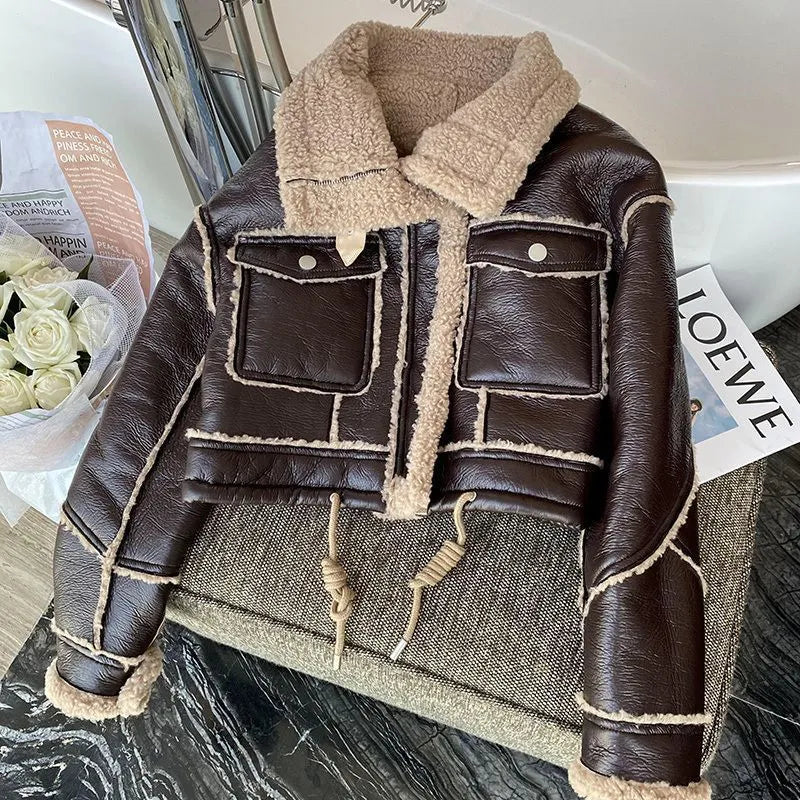 Valenzora | Short-cut leather jacket with lambskin