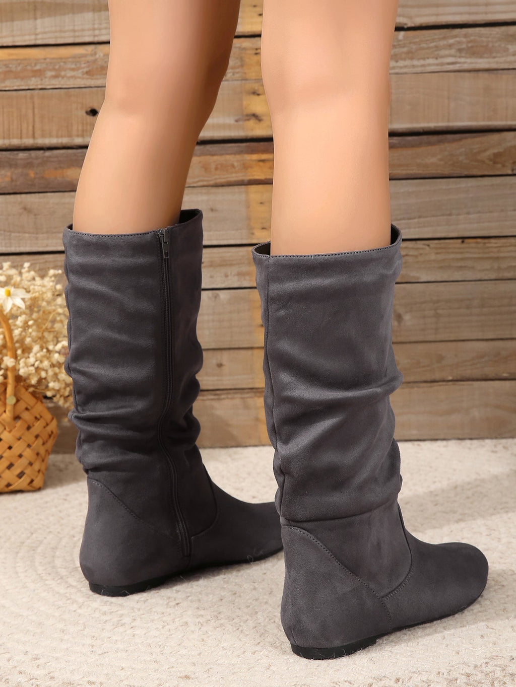 Valenzora | Women's Suede Boots with Side Zipper, Calf-Length, Spring Collection