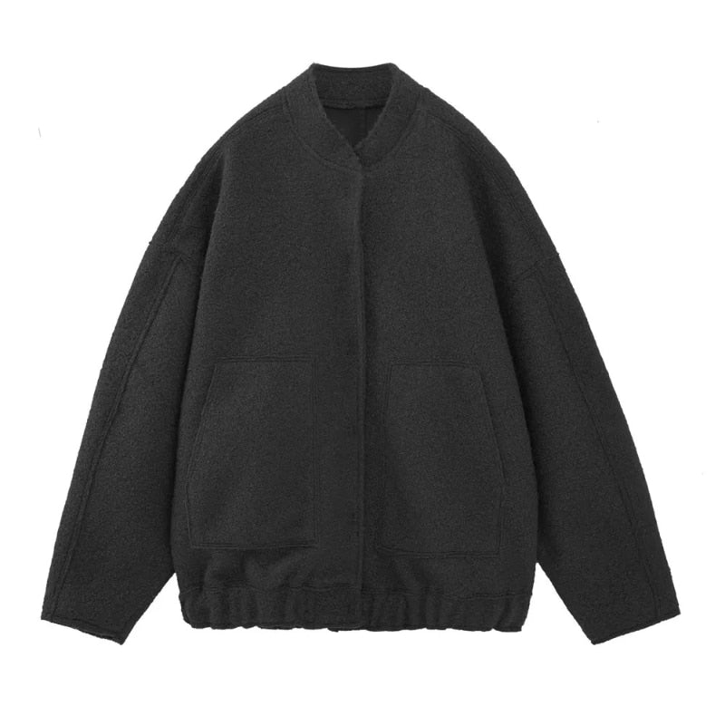 Valenzora - Oversized wool coat with round neck and buttons