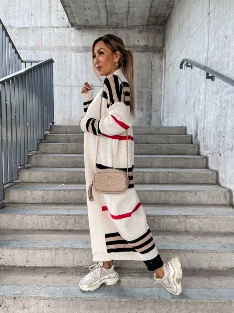 Valenzora | Langer gestreifter Cardigan für Damen