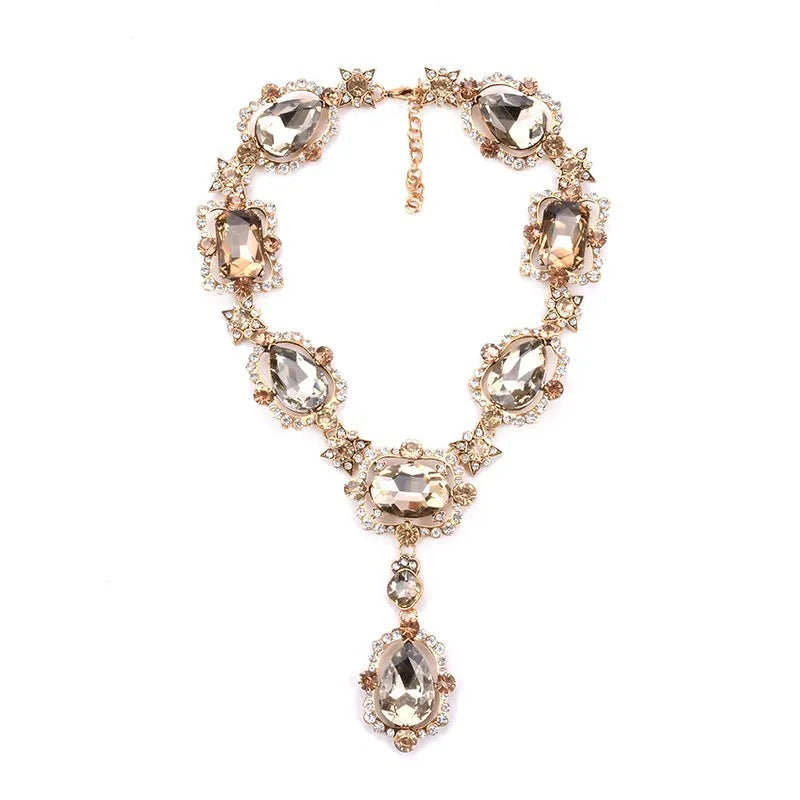Valenzora | Statement Rhinestones Jewelry Large Gemstone Gem Stone Crystal Victorian Jewelry Green Emerald Bib Necklace for Women