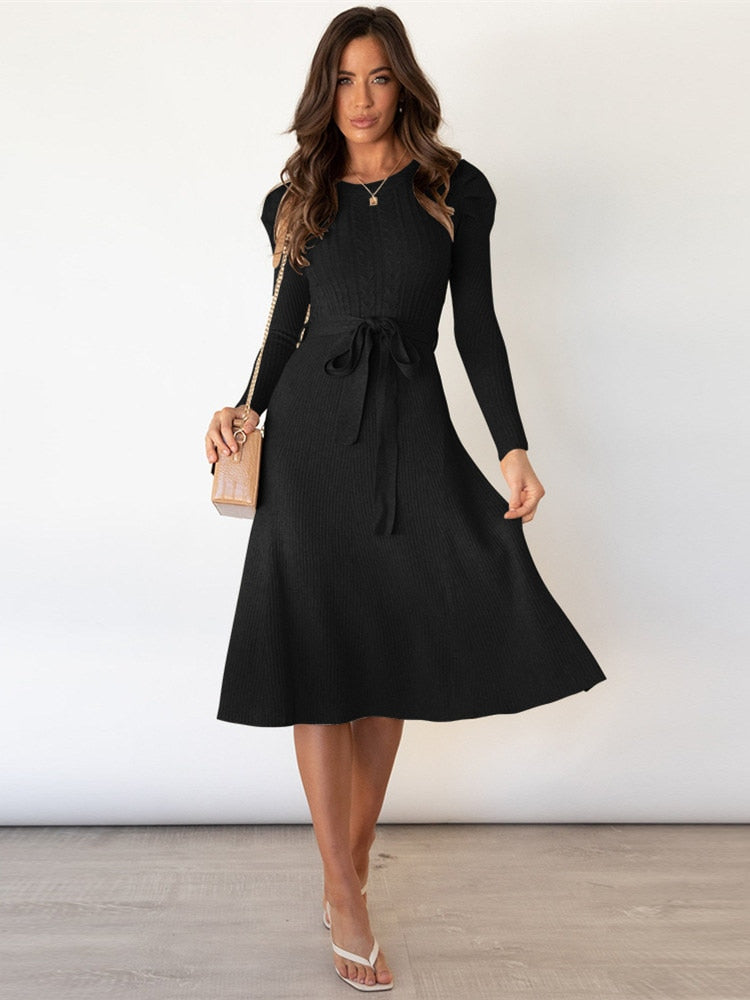 Valenzora | Elegantes Strick-Midikleid mit Gürtel für Damen