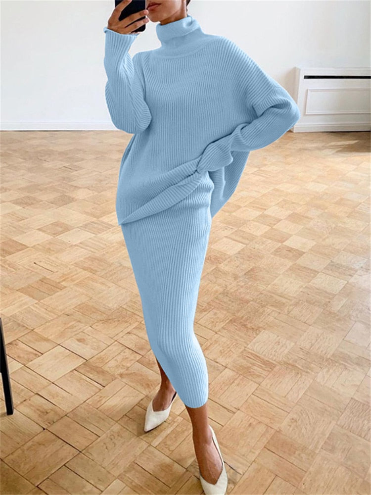 Valenzora | Chic autumn knit two-piece slim fit set for women