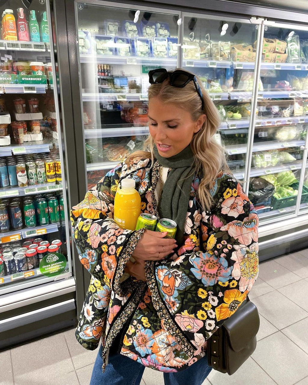 Plush cotton coat with floral pattern