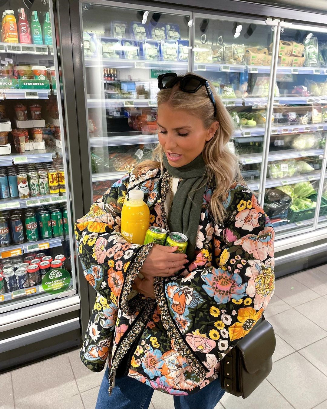 Plush cotton coat with floral pattern