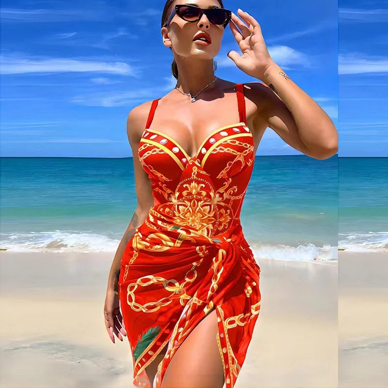 Valenzora | Luxuriöser neuer zweiteiliger Damen-Bikini-Set Push-Up Blumenmuster Bikini Trägerloser Verband Badebekleidung Brasilianischer Biquini Badeanzug