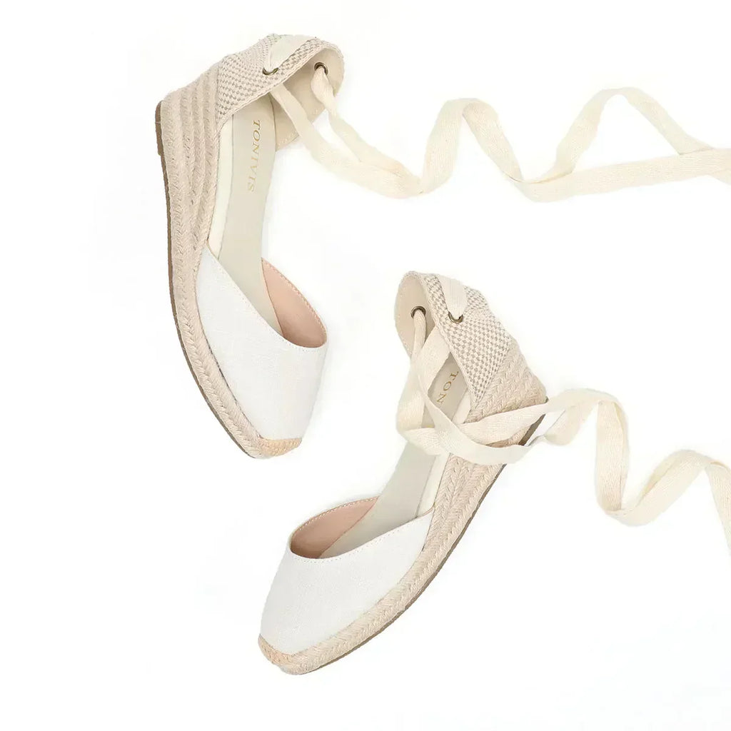 Valenzora | White Wedge Espadrilles Comfortable Lace-Up Sandals for Summer