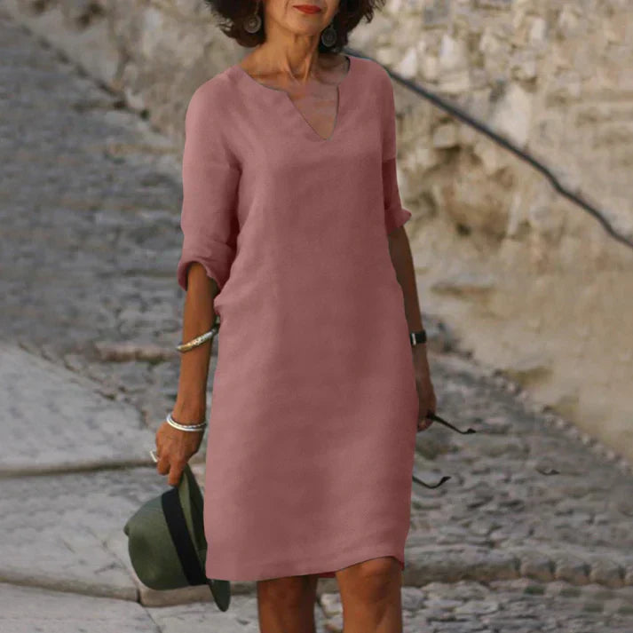 Valenzora | Elegantes Leinen-Sommerkleid mit V-Ausschnitt
