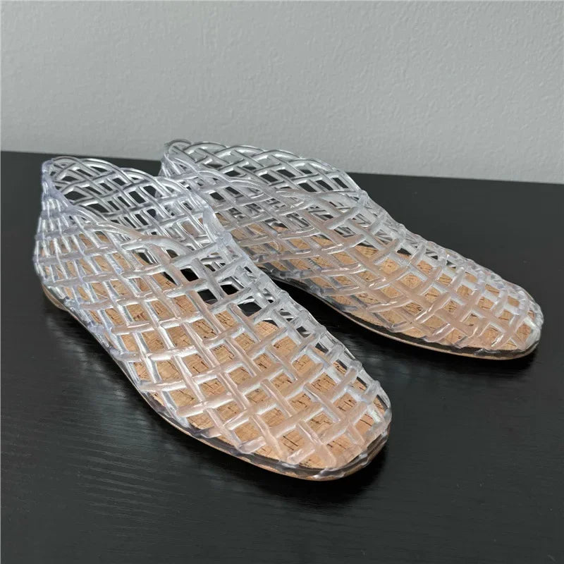 Valenzora | Sommer-Jelly-Schuhe Damenmode Transparente Mesh-Ausschnitt-Strandschuhe Damen Flache Sandalen Farbige runde Zehen-Jelly-Sandalen
