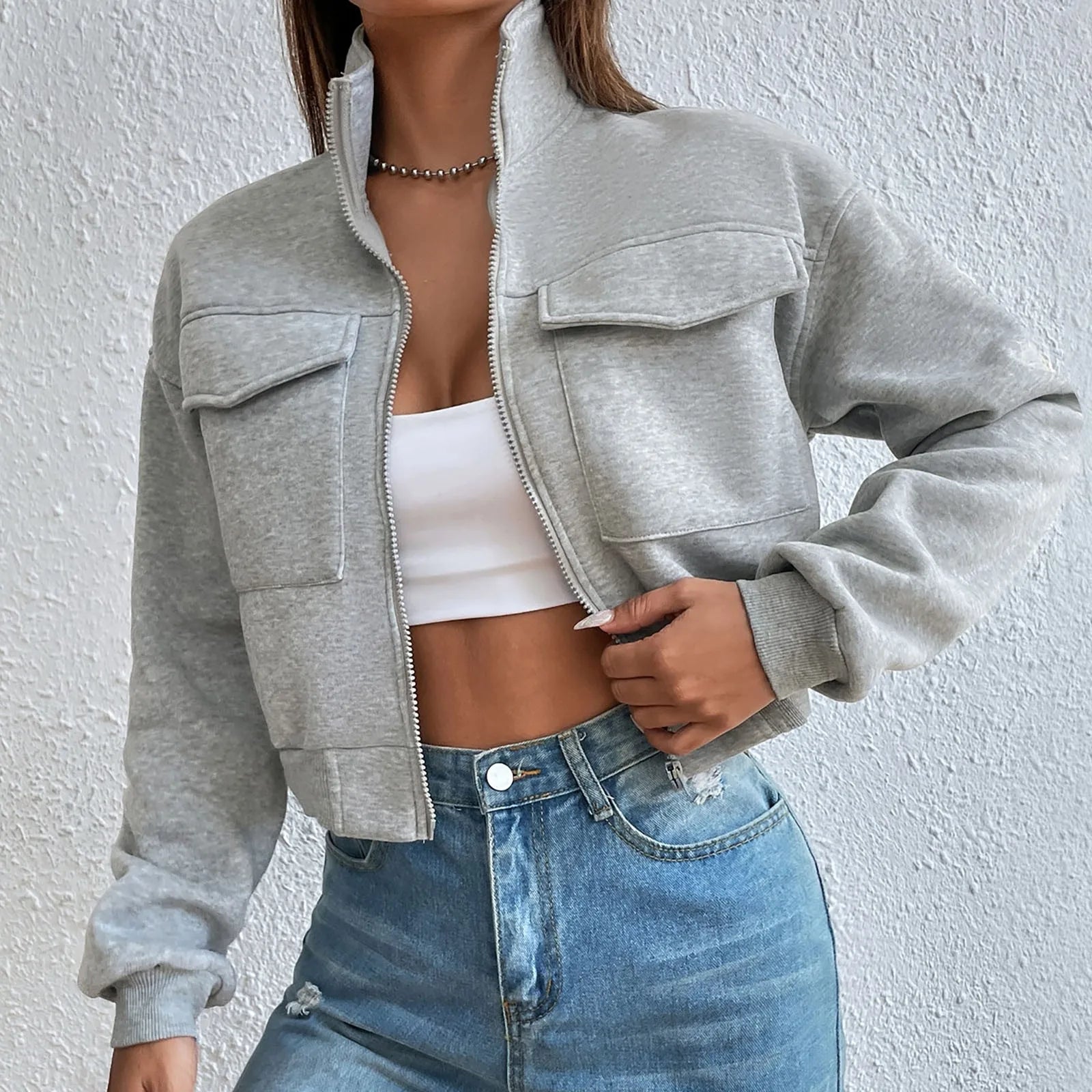 Valenzora | Comfortable long-sleeved cropped jacket with pockets