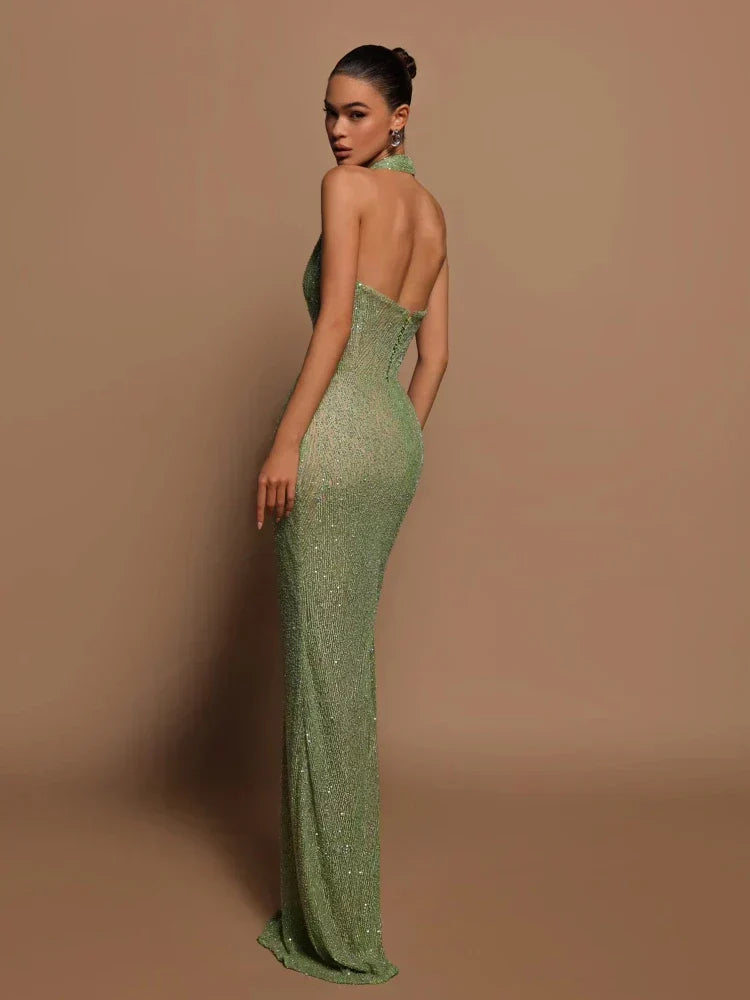 Valenzora | Deep V-neck backless maxi dress
