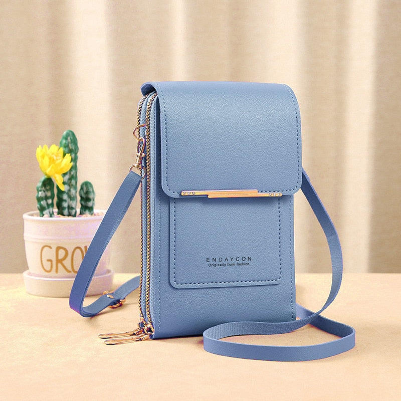Valenzora Leder-Smartphone-Clutch | Damenhandtasche mit Touchscreen-Fenster