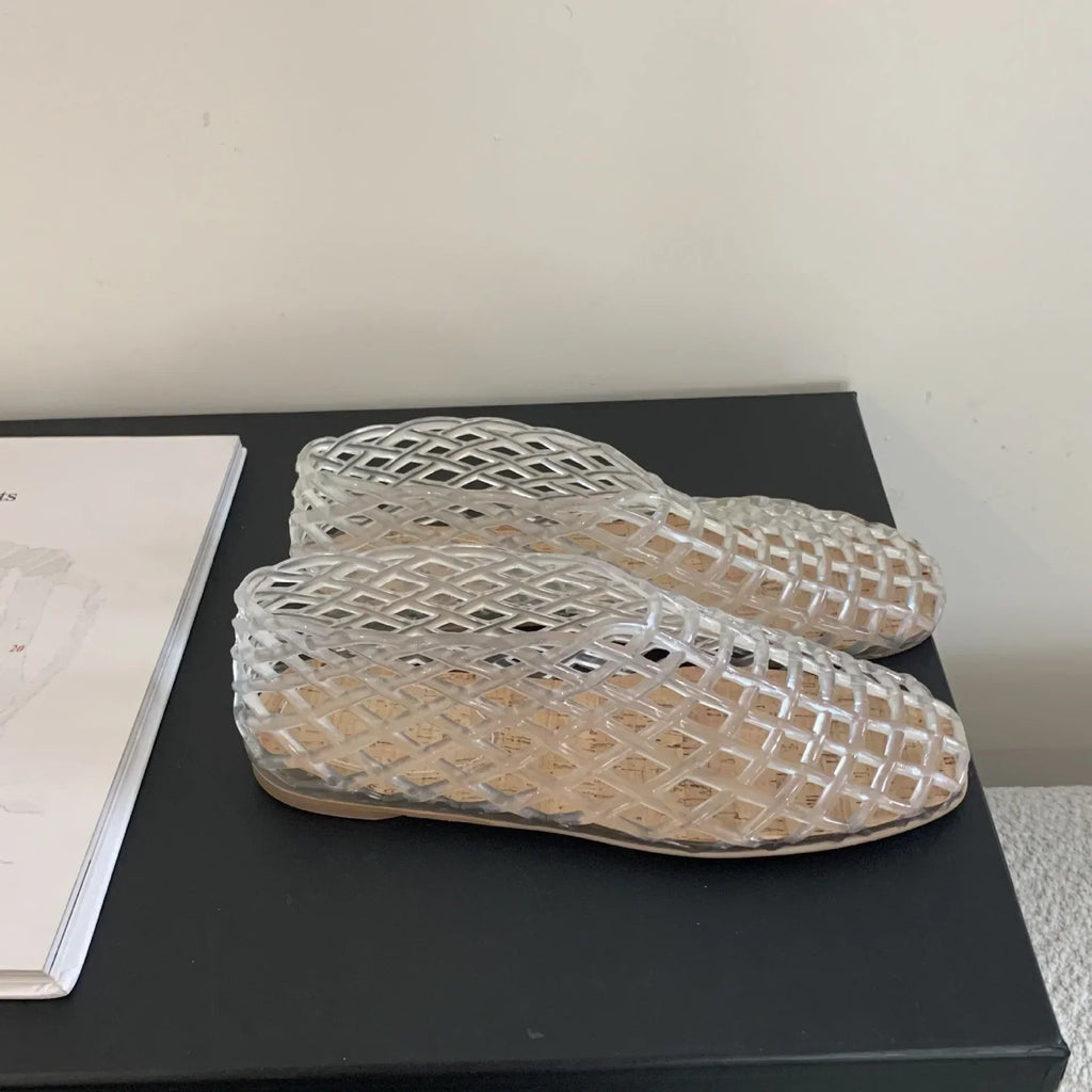 Valenzora | Sommer-Jelly-Schuhe Damenmode Transparente Mesh-Ausschnitt-Strandschuhe Damen Flache Sandalen Farbige runde Zehen-Jelly-Sandalen