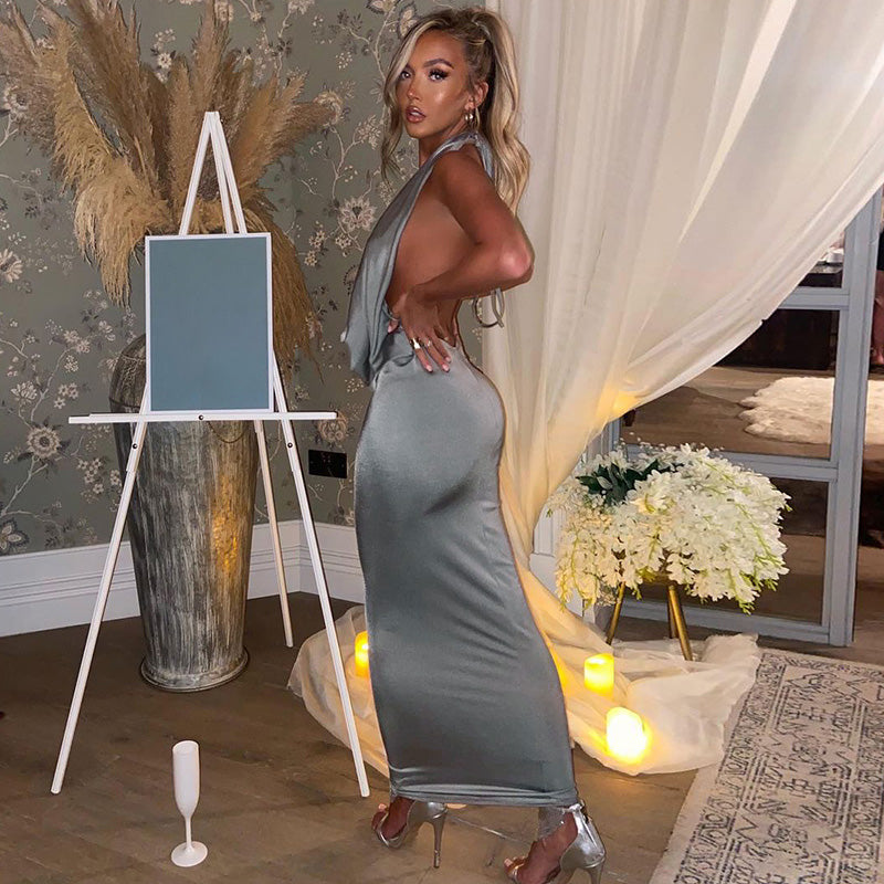 Valenzora - Sexy long dress with V-neck and halter neck for women