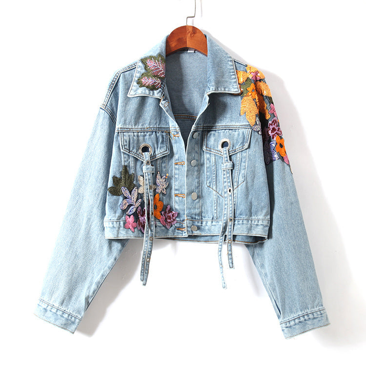 Valenzora | Denim Jacket with Floral Embroidery and Sequins