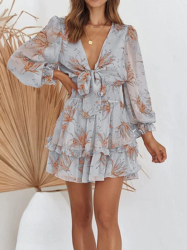 Valenzora - Simple printed chiffon dress