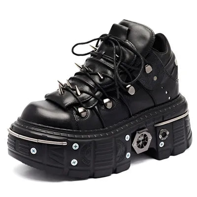 Valenzora | Women's Ankle Boots for Women, Thick Sole, Laces, Metal Decoration, Round Toe Platform Shoes, Ladeis Punk Gothic Sneakers