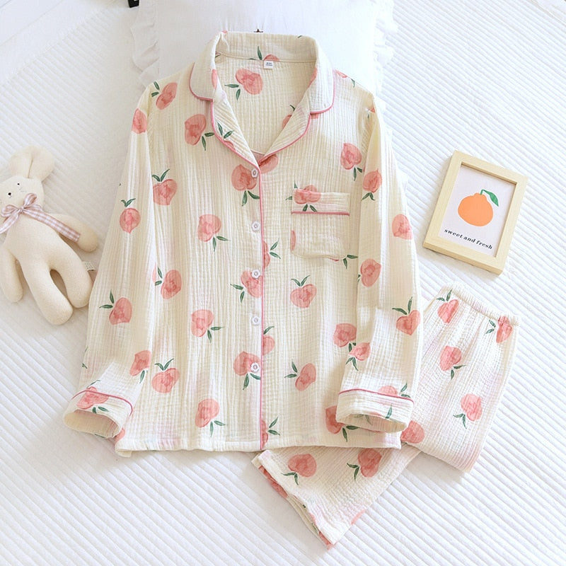 Valenzora | Cotton Pyjama Set for Women Peach