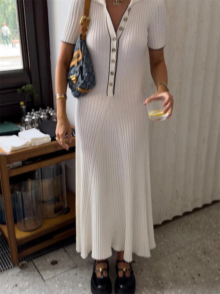 Valenzora | Patchwork Lapel Knit Maxi Dress