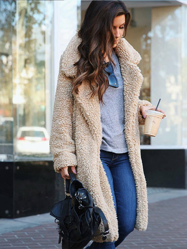 Long cardigan with faux fur, warm, soft, plush