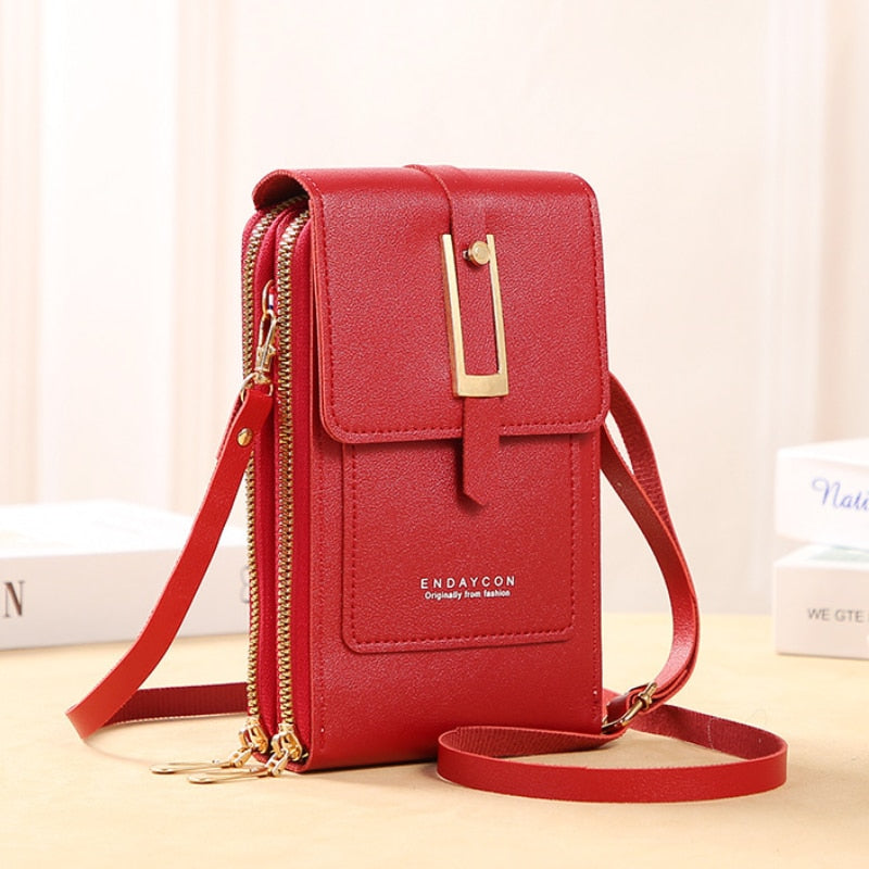 Valenzora Leder-Smartphone-Clutch | Damenhandtasche mit Touchscreen-Fenster